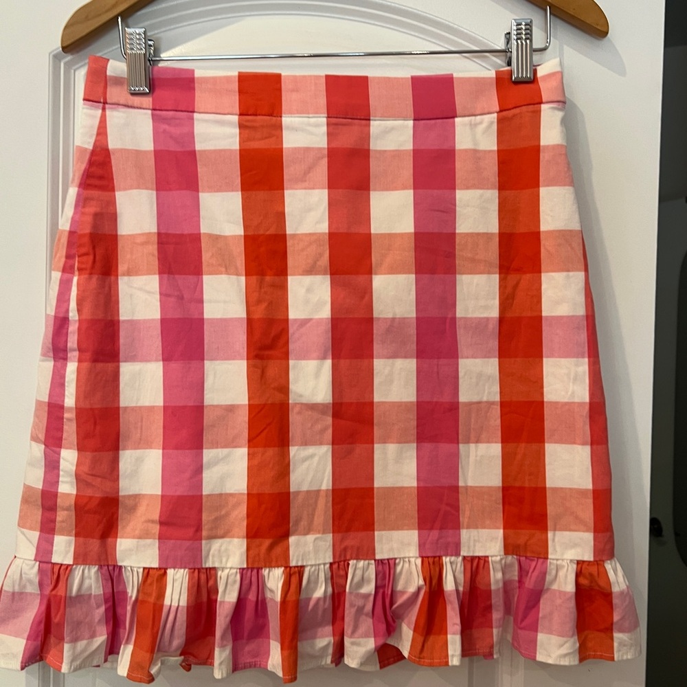 J. Crew Hot Pink and White Ruffled A-Line Mini Skirt